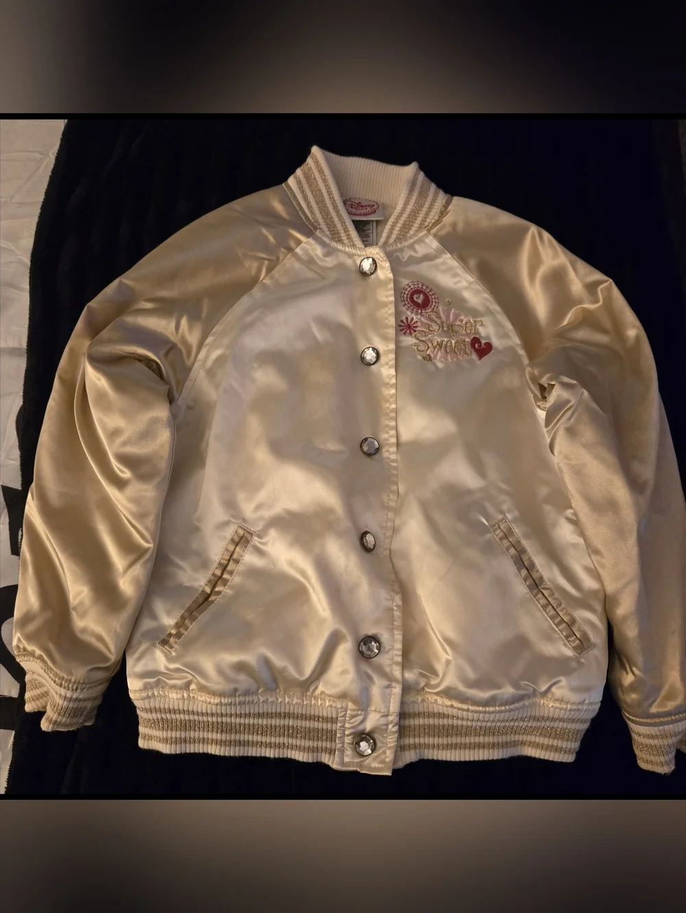 Vintage Disney Store Minnie Mouse Satin Varsity Jacket Kids XS EUC